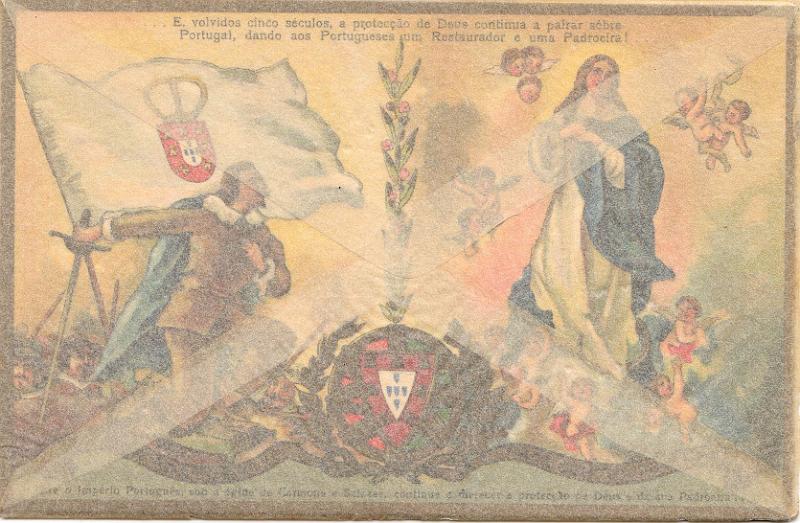 2298 f.jpg -     Lote:    2298 (frente)      Lotes pelo Correio              Descrição:         Centenário da Restauração de Portugal. Postal ilustrado duplo emitido pelos Amigos da Igreja das Antas, com envelope transparente.        PI       Valor Base:     &euro; 8,00     Valor Venda:     &euro;      